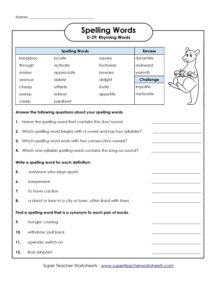 Worksheets - Question Worksheet (D-29)  (Printable PDF Worksheet)