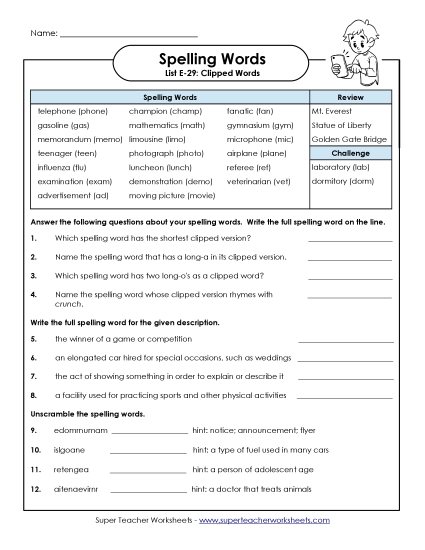 Printable Worksheets - Question Worksheet (E-29)  (Printable PDF Worksheet)