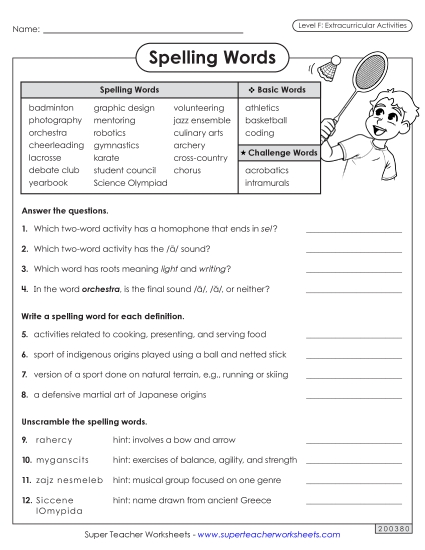 Worksheets and Puzzles - Question Worksheet (Extracurriculars) (Printable PDF Worksheet)