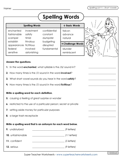 Worksheets and Puzzles - Question Worksheet (F-1) (Printable PDF Worksheet)