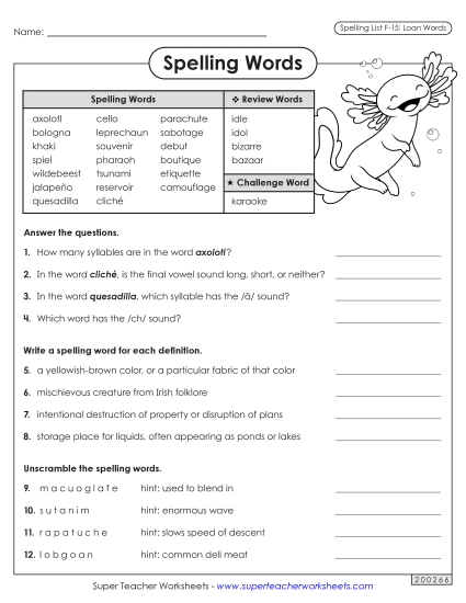 Worksheets and Puzzles - Question Worksheet (F-15) (Printable PDF Worksheet)