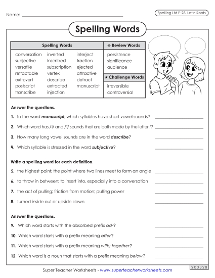Worksheets and Puzzles - Question Worksheet (F-28) (Printable PDF Worksheet)