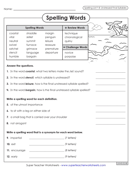 Worksheets and Puzzles - Question Worksheet (F-8) (Printable PDF Worksheet)