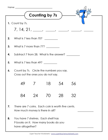 Skip Count by 7s - Questions: Counting by 7s (Printable PDF Worksheet)