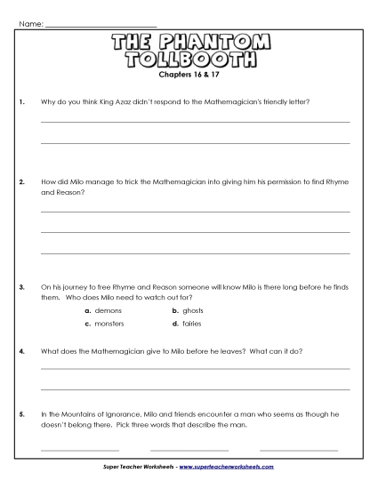 Chapters 16 & 17 - Questions for Chapters 16 - 17 (Printable PDF Worksheet)