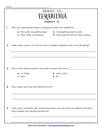 Chapters 9-10 - Questions for Chapters 9 and 10 (Printable PDF Worksheet)