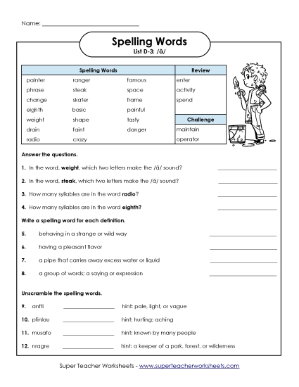 Worksheets - Questions Worksheet (D-3) (Printable PDF Worksheet)