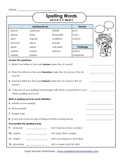 Worksheets - Questions Worksheet (D-8) (Printable PDF Worksheet)