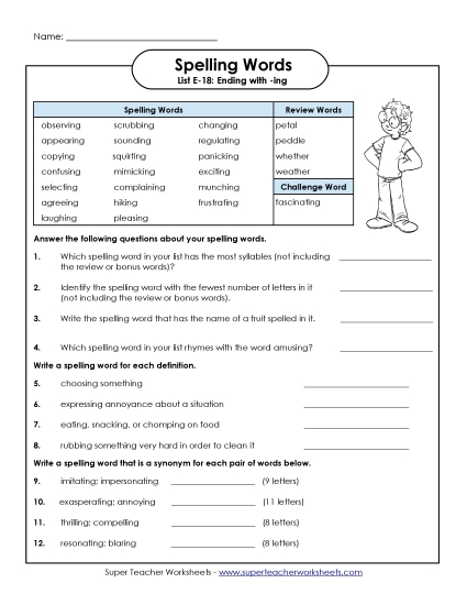Printable Worksheets - Questions Worksheet (E-18)  (Printable PDF Worksheet)