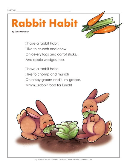 4th Grade Poems - Rabbit Habit (Printable PDF Worksheet)