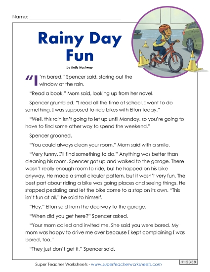Reading Comprehension - Rainy Day Fun (Fiction Story) (Printable PDF Worksheet)
