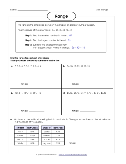 Basic Level - Range (Printable PDF Worksheet)