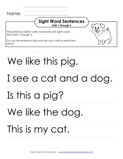 Worksheets - Read Sentences (Units 1-3) (Printable PDF Worksheet)