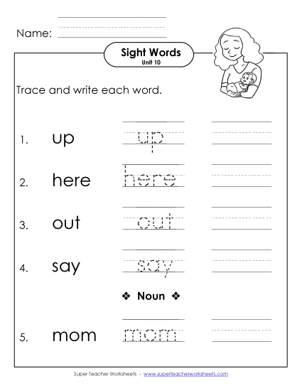 Worksheets - Read, Trace, Write (Unit 10) (Printable PDF Worksheet)