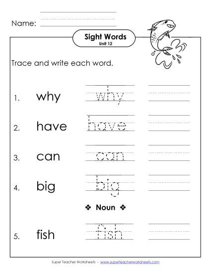 Worksheets - Read, Trace, Write (Unit 12) (Printable PDF Worksheet)