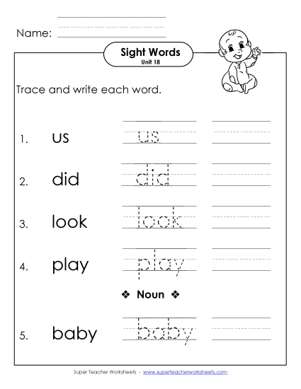 Worksheets - Read, Trace, Write (Unit 18) (Printable PDF Worksheet)