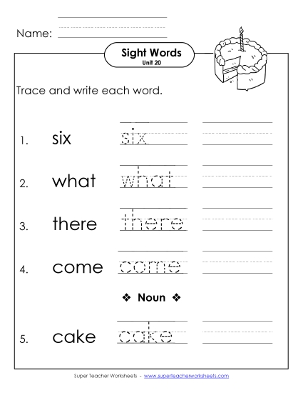 Worksheets - Read, Trace, Write (Unit 20) (Printable PDF Worksheet)