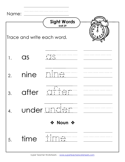Worksheets - Read, Trace, Write (Unit 29) (Printable PDF Worksheet)
