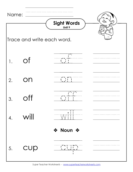 Worksheets - Read, Trace, Write (Unit 9) (Printable PDF Worksheet)