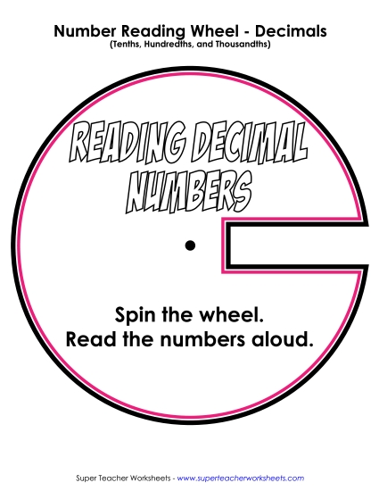 Thousandths - Reading Numbers Wheel - Tenths, Hundredths, & Thousandths (Printable PDF Worksheet)
