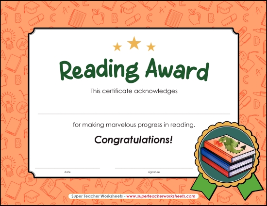Reading & Writing Awards - Reading Progress Award (Printable PDF Worksheet)