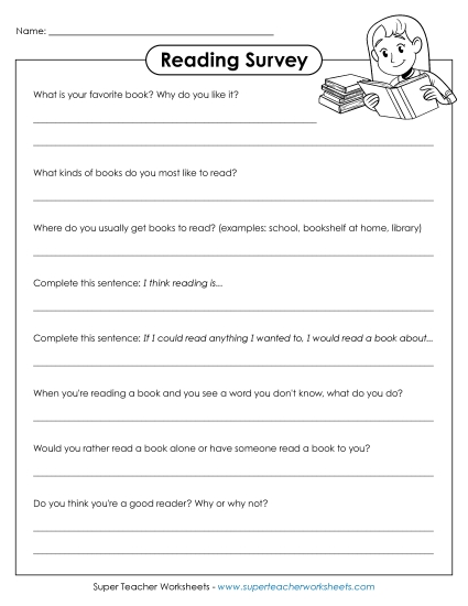 More Reading Printables - Reading Survey (Printable PDF Worksheet)