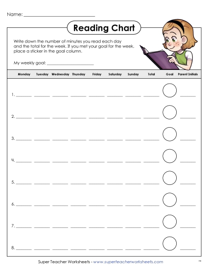 Reading Logs - Reading Time Chart (Printable PDF Worksheet)