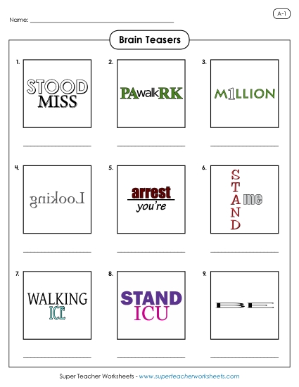 Rebus Puzzles - Rebus Puzzles A-1 (Printable PDF Worksheet)