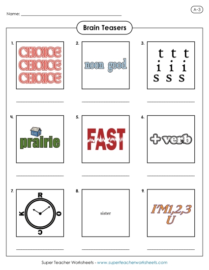 Rebus Puzzles - Rebus Puzzles A-3 (Printable PDF Worksheet)