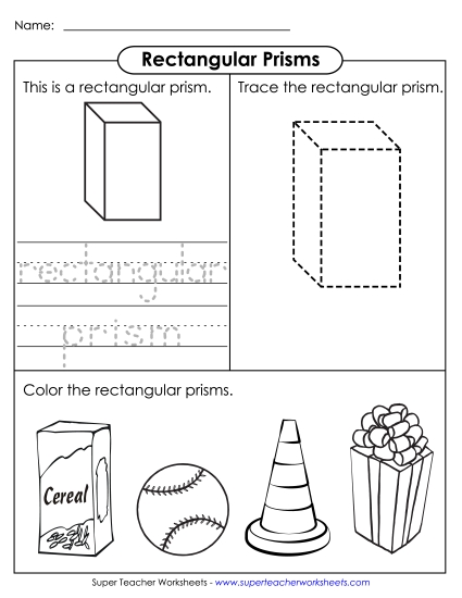 Individual Shapes - Rectangular Prism: Trace & Color (Printable PDF Worksheet)