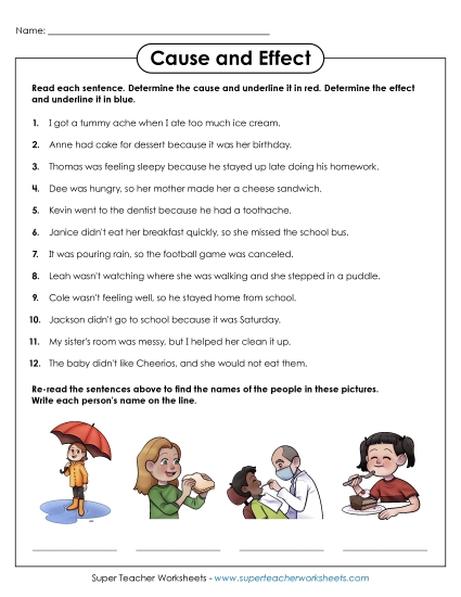 Red and Blue Cause/Effect (Printable PDF Worksheet)