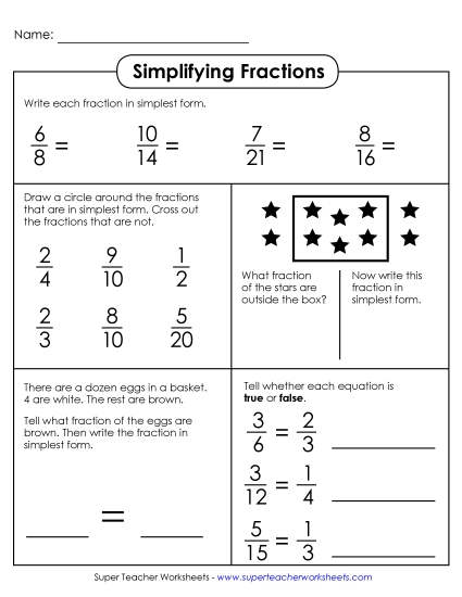 Simplifying Fractions - Reducing/Simplifying Fractions (Printable PDF Worksheet)