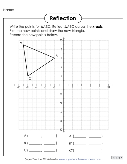 Reflections Only - Reflections on a Coordinate Grid (Large) (Printable PDF Worksheet)