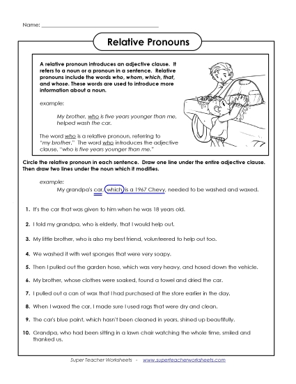 Basic Pronouns - Relative Pronouns (Printable PDF Worksheet)
