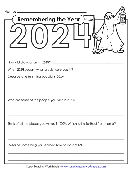 New Year Worksheets - Remembering 2024  (New Year 2025) (Printable PDF Worksheet)