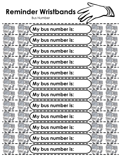 Reminder Wristbands - Reminder Wristbands - Bus Number (Printable PDF Worksheet)