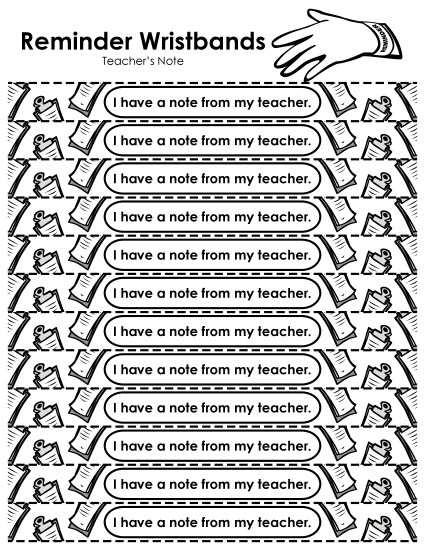 Reminder Wristbands - Reminder Wristbands - Teacher's Note (Printable PDF Worksheet)