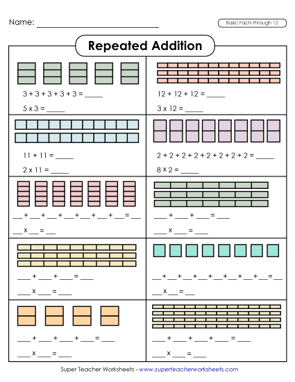 Repeated Addition - Repeated Addition - Boxes (Printable PDF Worksheet)