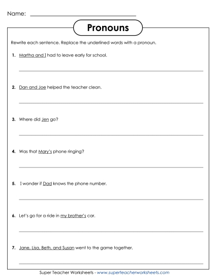 Basic Pronouns - Replace with a Pronoun (Printable PDF Worksheet)