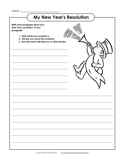 New Year Worksheets - Resolutions (Intermediate) (Printable PDF Worksheet)