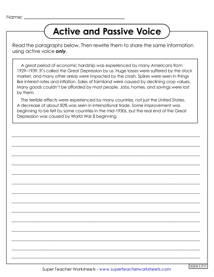 Rewrite Passive Voice as Active Voice - Rewrite Paragraphs (Active to Passive Voice) (Printable PDF Worksheet)