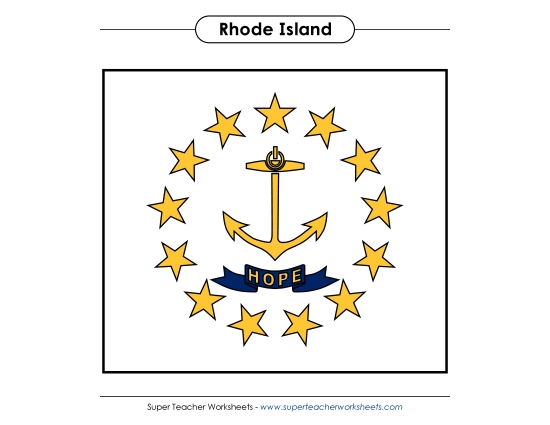 Flags & Seals - Rhode Island State Flag (Full-Color Version) (Printable PDF Worksheet)