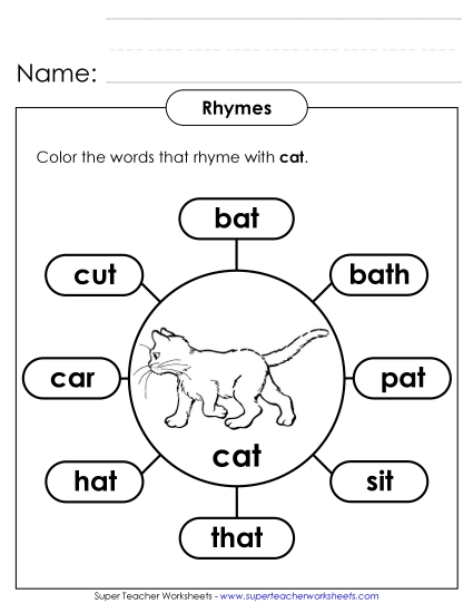 Rhyming Webs (Basic) - Rhymes with Cat (Printable PDF Worksheet)