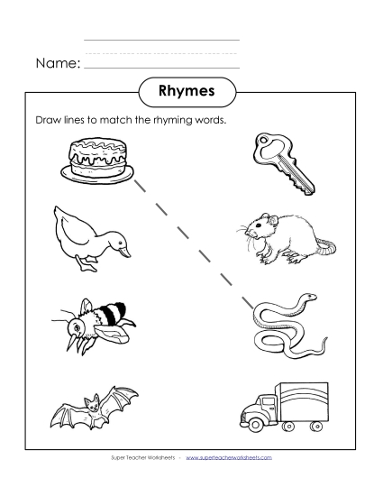 Rhyming Match (Basic) - Rhyming Match 1 (Printable PDF Worksheet)