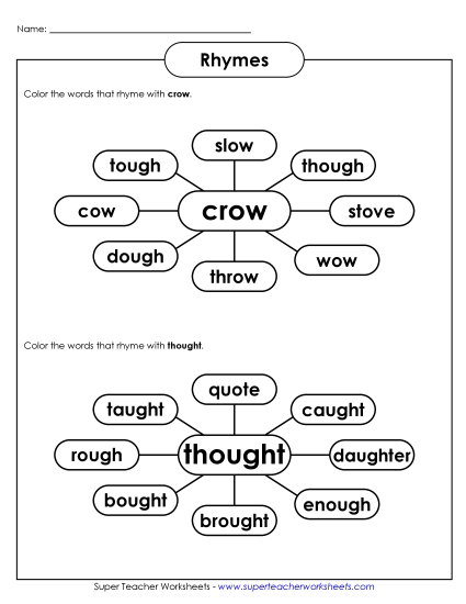 Rhyming Words (Intermediate) - Rhyming Web #2 (Printable PDF Worksheet)
