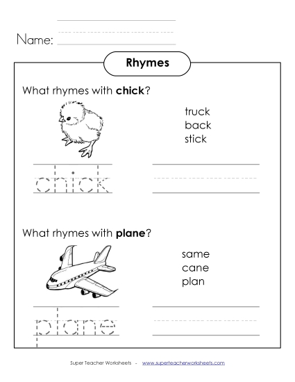 Rhyming Words (Basic) - Rhyming Words 3 (Printable PDF Worksheet)