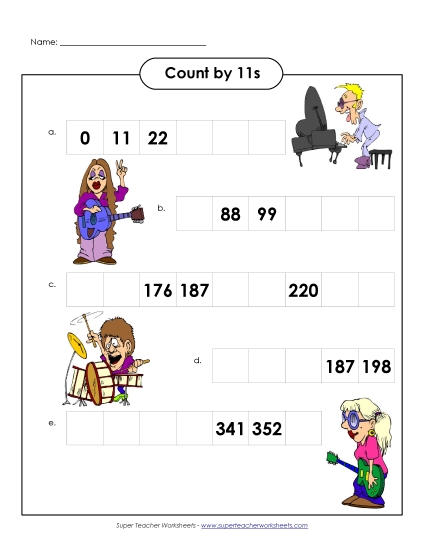Skip Counting by 11s - Rock & Roll: Count By 11s (Printable PDF Worksheet)