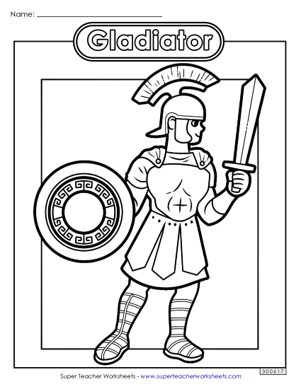 Coloring Pages - Roman Gladiator (Printable PDF Worksheet)
