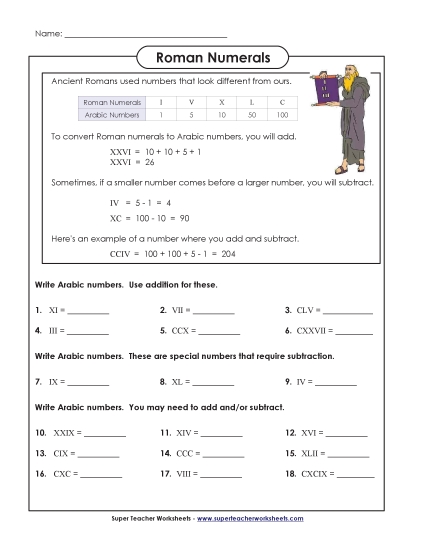 Intermediate (I through C) - Roman Numerals (Intermediate) (Printable PDF Worksheet)