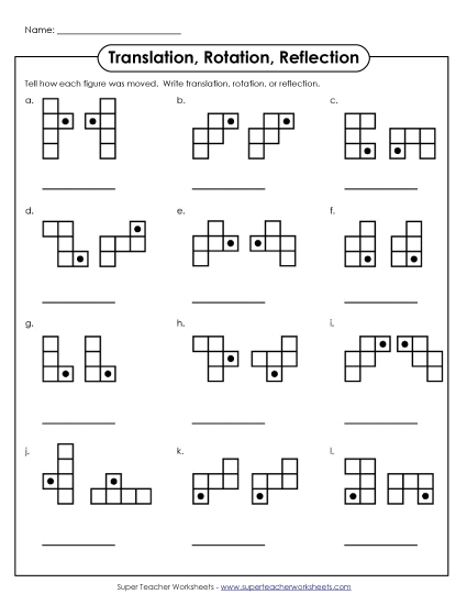 Translation, Rotation, Reflections (Mixed) - Rotation, Translation, Reflection (Printable PDF Worksheet)